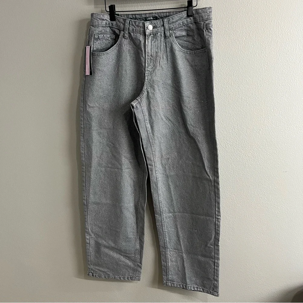 Wild Fable Dark Gray Silver Metallic Foil Dot 90s Relaxed Straight Jeans 8‎ NEW